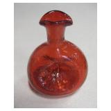 Red Blenko Pinched Crackle Glass Vase - 8"