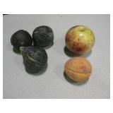 5 Pieces Of Painted Alabaster Fruit 3.25" Largest