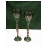 2 Hand Blown Glass Stemmed Cups w/ Metal Bases