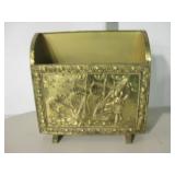 Vtg Stamped Brass & Wood Magazine / Paper Rack