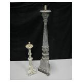 2 Carved Wood Candle Holders - 16" & 31"