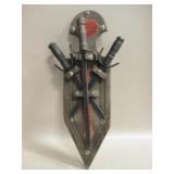 Vtg 19" Tall Wall Decor - Knives On Wood Board