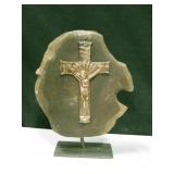 Copper-Washed Crucifix On Wood Plaque & Metal Base