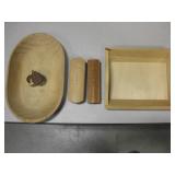 Wood Bowl, Tray. Brushes & Trinket Box