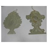 2 Pieces Vtg Punched Tin Hanging Decor - 13" Tall