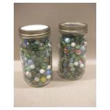 2 Ball Quart Jars Of Marbles - Some Vintage