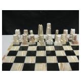 13" x 13" Carved Stone Chess Set & Board Complete