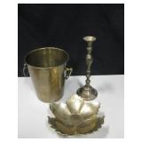 Brassware - Bucket, Bowl & Candlestick Holder