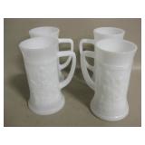 4 Milk Glass Mugs w/ Handles - 6"