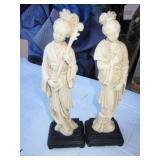 2 - 9.5" Resin Geisha Statues - 1 w/ Repaired Neck