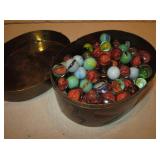 Oval Lidded Brass Container w/ Marbles