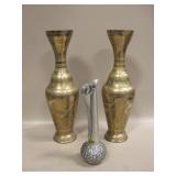 Perletinn Norway Pewter Vase & 2 Brass Vases