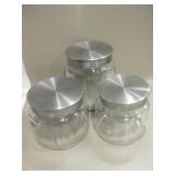 3 Glass Kitchen Canisters w/ Brush Chrome Tops