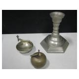 Metalware - Candle Holder, Bowl & Brass Apple Bell