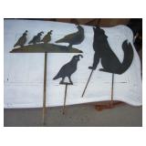 3 Cut Metal Silhouette Yard Art - Quail & Coyote