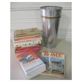 Food & Travel Books And 14.5" Galvanized Vase