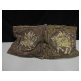 2 Vtg Indian Man On Elephant Throw Pillows