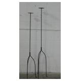 Wrought Iron Pair Of Candle Holders - 60" Tallest