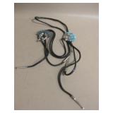 2 Southwest Style Bolo Ties - Each Missing 1 Stone