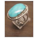 Vintage Sterling & Blue Gem Turquoise Native  Ring