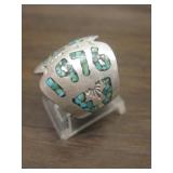 Vintage Sterling & Crushed  Turquoise Navajo  Ring