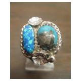Vintage Sterling & Blue Diamond  Turq. Ring
