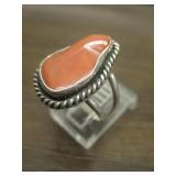 Vintage Sterling Silver & Coral   Native  Ring