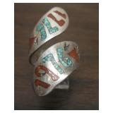Vintage Sterling  Crushed Coral & Turq Native Ring