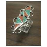 Vintage Sterling & Crushed Coral & Turq. Ring