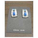 Sterling Silver Opal & Jet Native Earrings