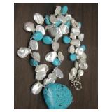 Sterling Silver Turquoise & Pearl Necklace