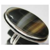 Banded Black Onyx .925 SS Plated Ring – Size 9.5