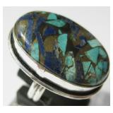 Copper Lapis & Turquoise 925 SS Plated Ring – Sz 8