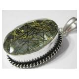 2" Back Rutilated Quartz 925 SS Plated Pendant