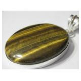 2" Tiger Eye 925 SS Plated Pendant