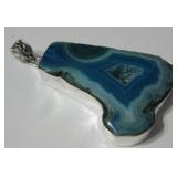 2.3" Agate Geode Druzy 925 SS Plated Pendant