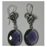 2.2" Amethyst Quartz 925 SS Plated Earrings