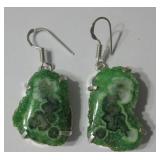 2" Agate Geode Slice 925 SS Plated Earrings