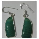1.7" Green Lace Onyx 925 SS Plated Earrings