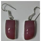 1.7" Pink Lace Onyx 925 SS Plated Earrings