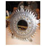 Mexico Hand Crafted Tin Starburst Mirror - 9" Dia.
