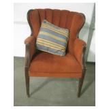 Burnt Orange Upholstered Wood Parlor Chair &Pillow