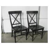 2 Black Rubbed Wood Chairs