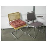 Wood w/ Web Cane Chair & Padded Chrome Chair