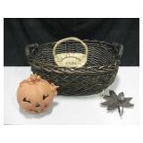 Oval Basket w/ Smaller Basket & Lighted Pumpkin