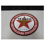 Vtg Texaco Enameled Tin Sign - 11.75" Diameter