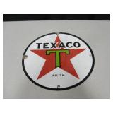 Vtg Texaco Enameled Tin Sign - 11.75" Diameter