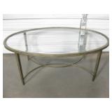 Metal Framed Oval Glass Top Coffee Table