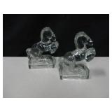 2 Molded Glass Horse Bookends / Displays