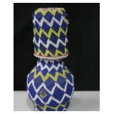 Bead Woven Glass Bottle & Drinking Glass
